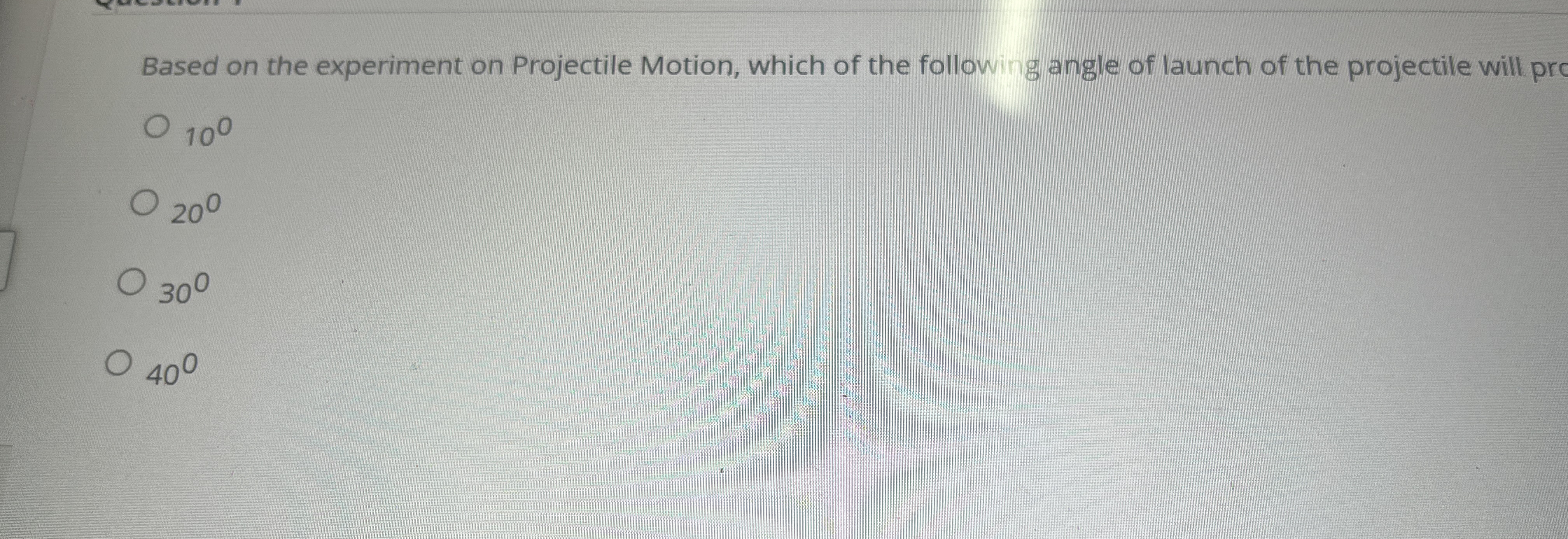 Based on the experiment on Projectile Motion,