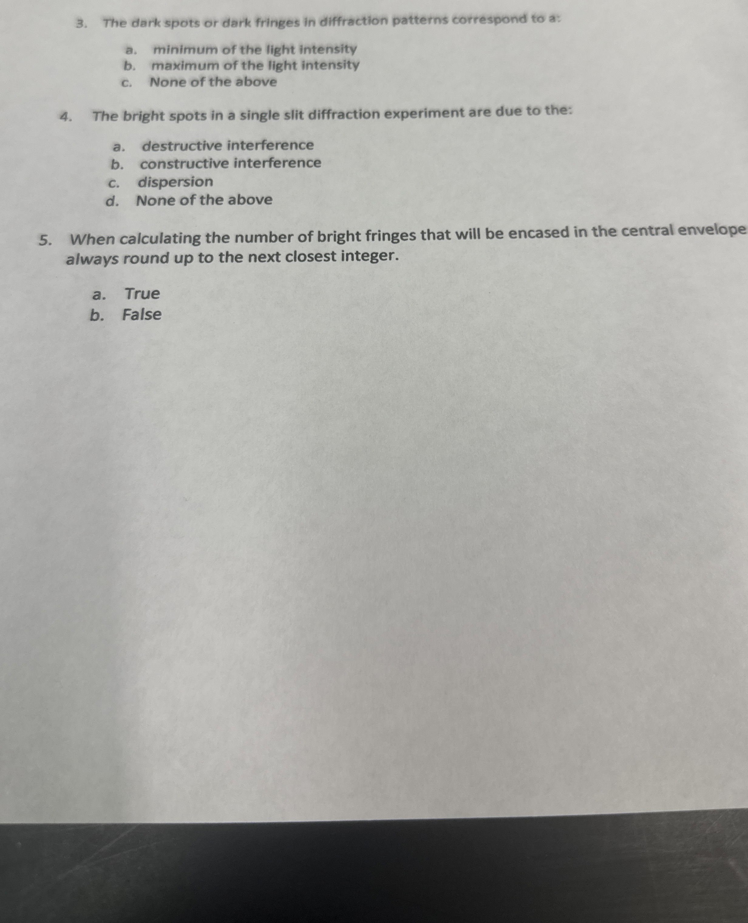 The dark spots or dark fringes in diffraction