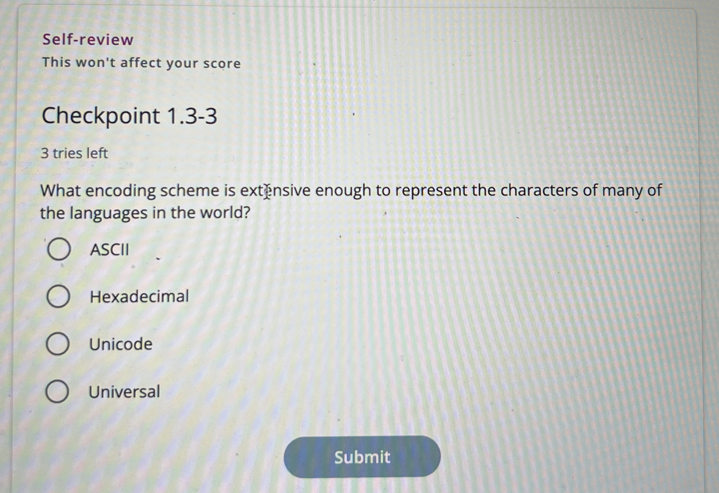 Self - review This won't affect your score