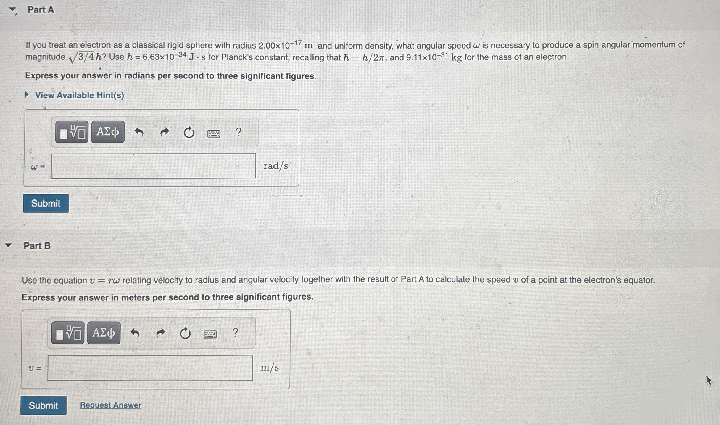 Part A If you treat an electron as a classical