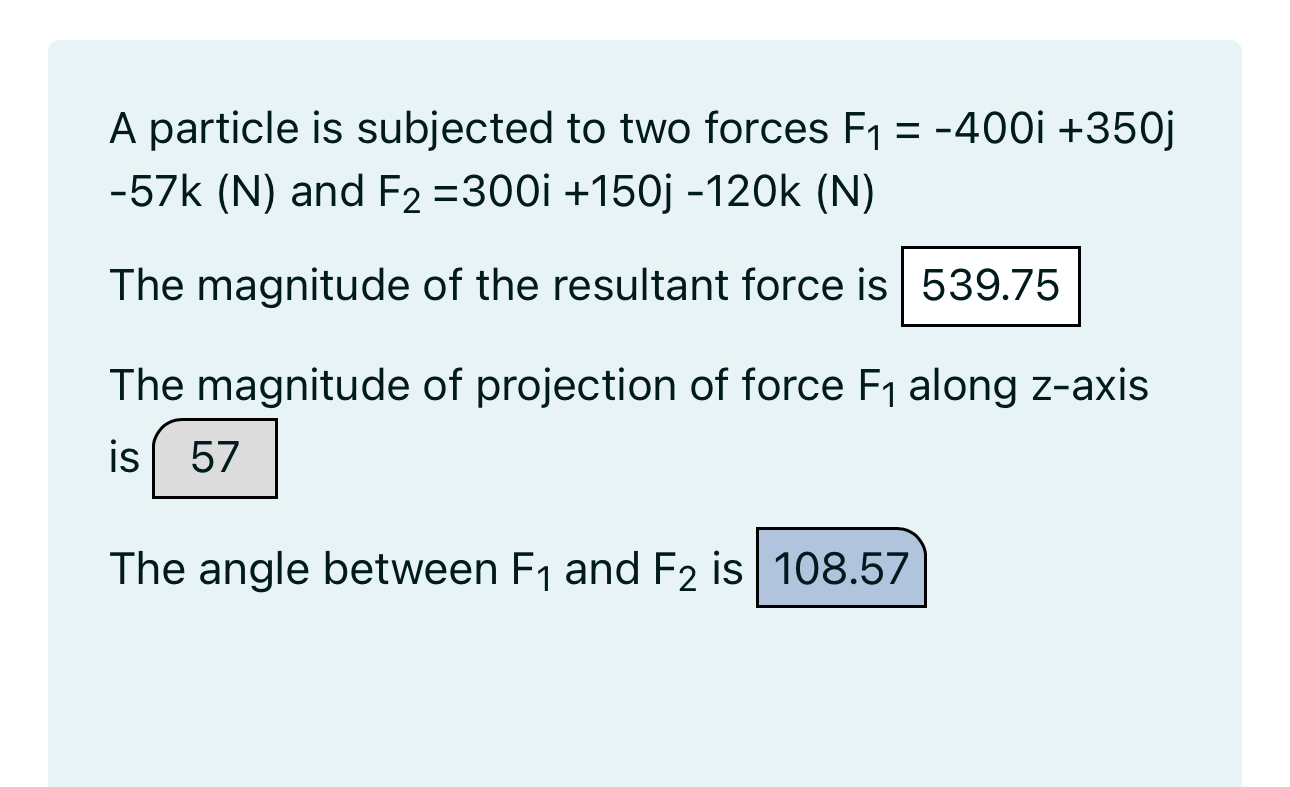 A particle is subjected to two forces F 1 = - 4 0