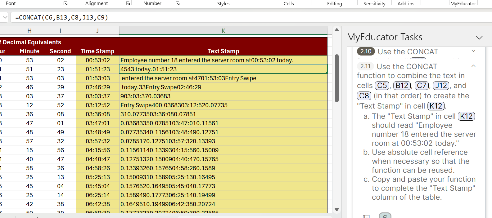 = CONCAT ( C 6 , B 1 3 , C 8 , J 1 3 , C 9 )