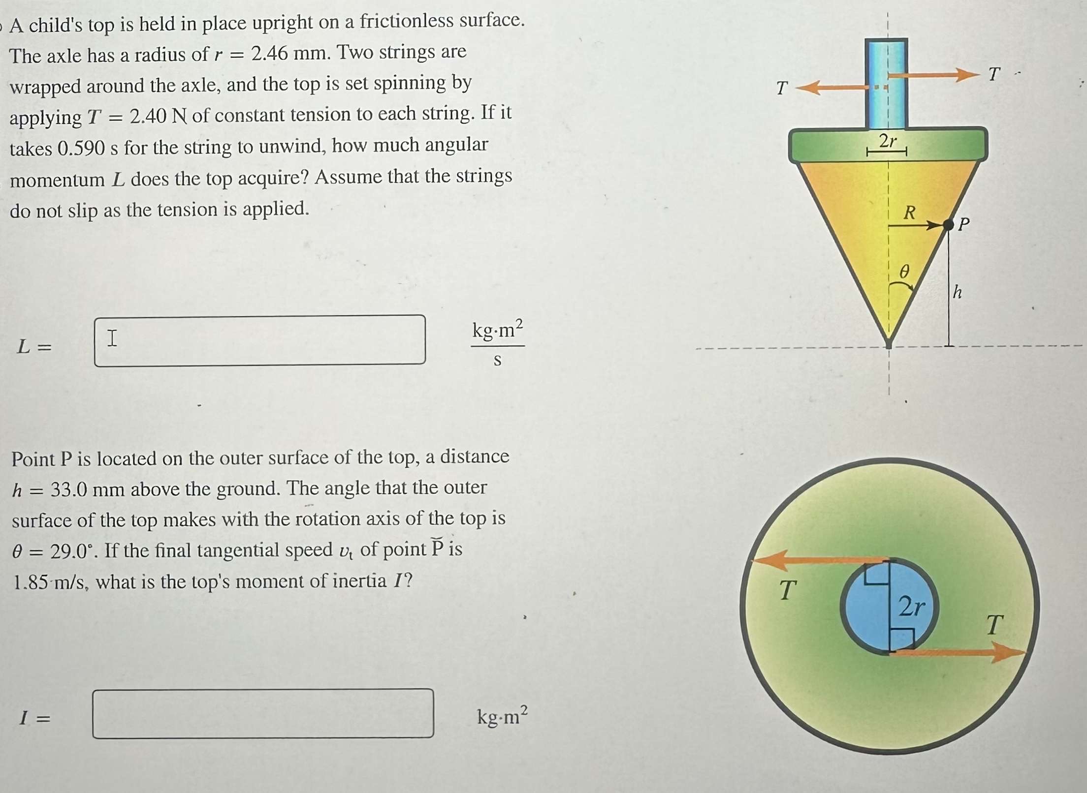 A child's top is held in place upright on a