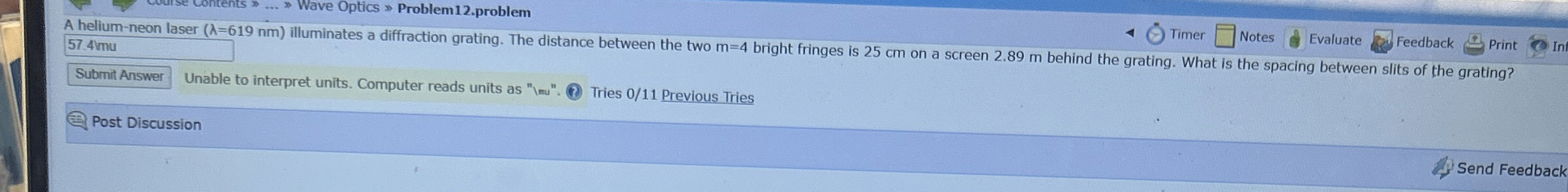 Optics Problem 1 2 . problem 5 7 . 4 q , Timer