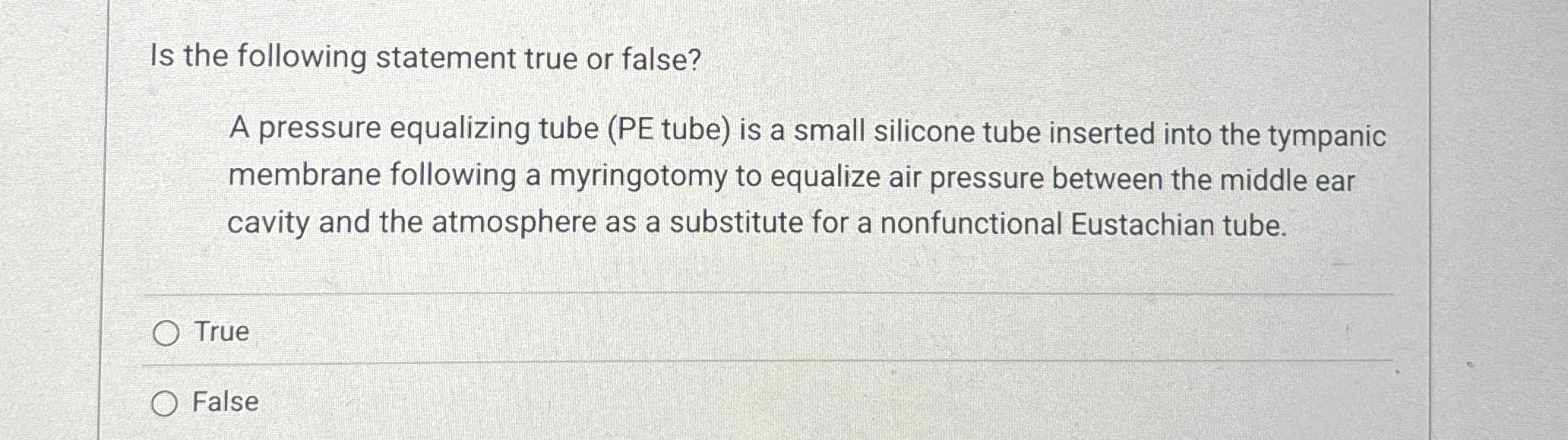 Is the following statement true or false? A
