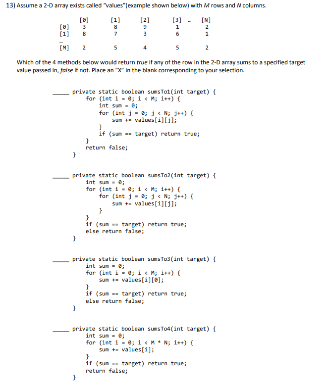 Assume a 2-D array exists called "values"(example