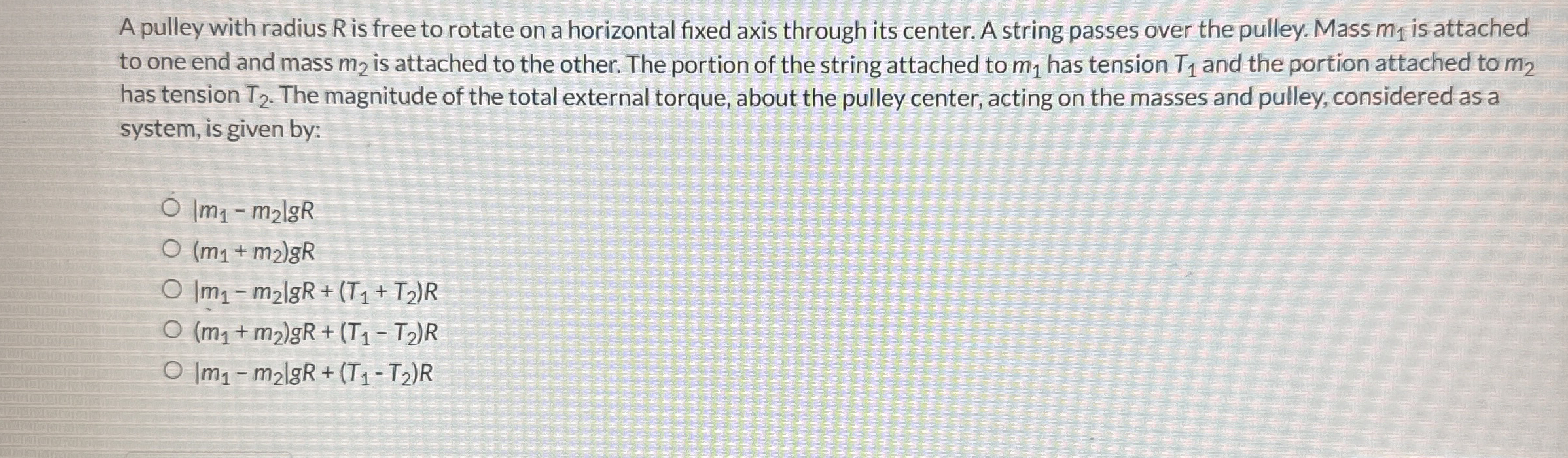 A pulley with radius R is free to rotate on a