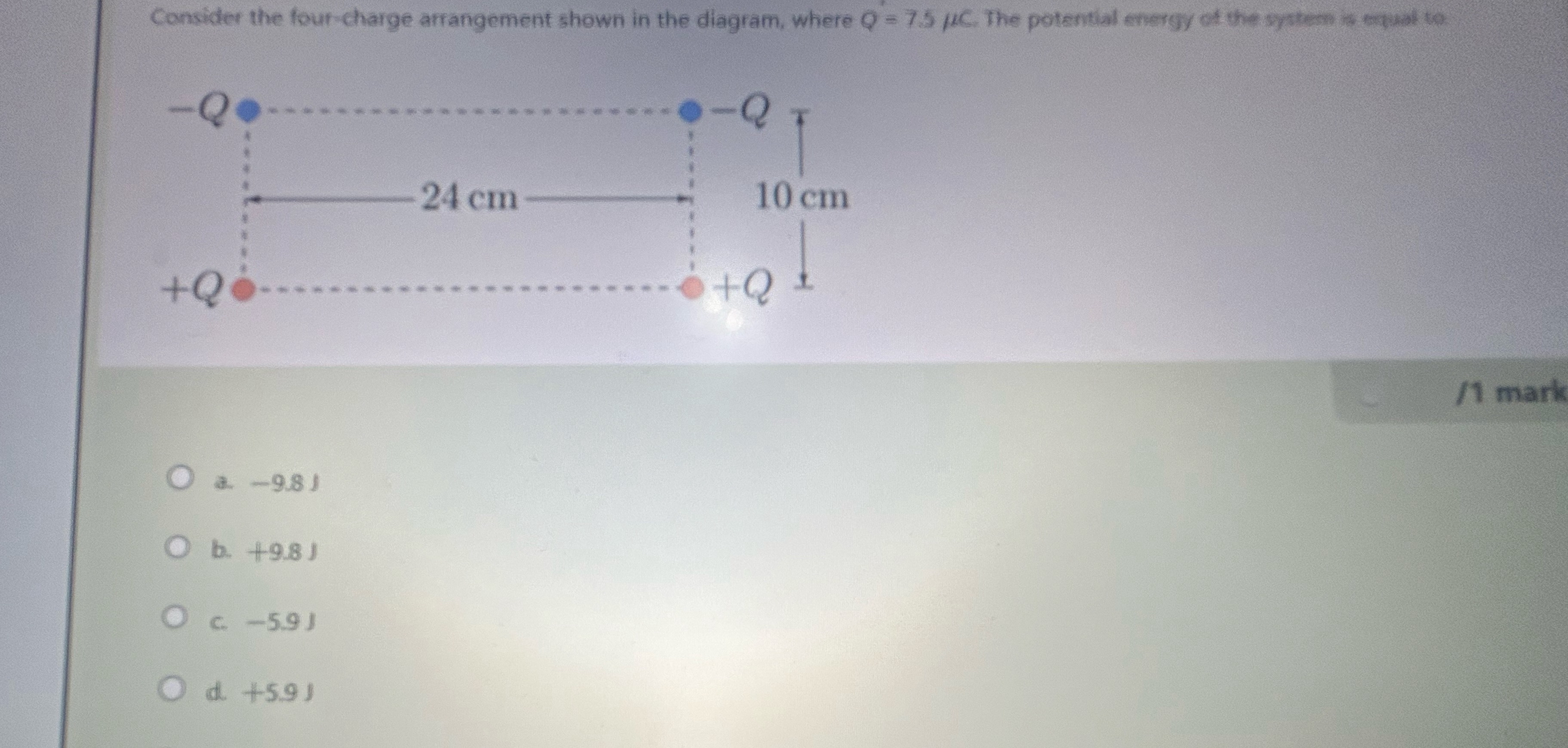Consider the four - charge arrangement shown in