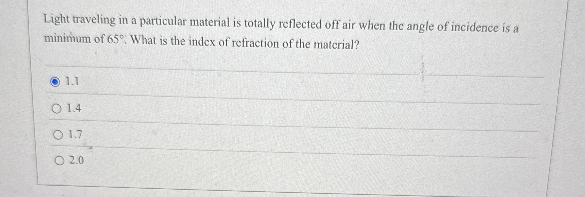 Light traveling in a particular material is