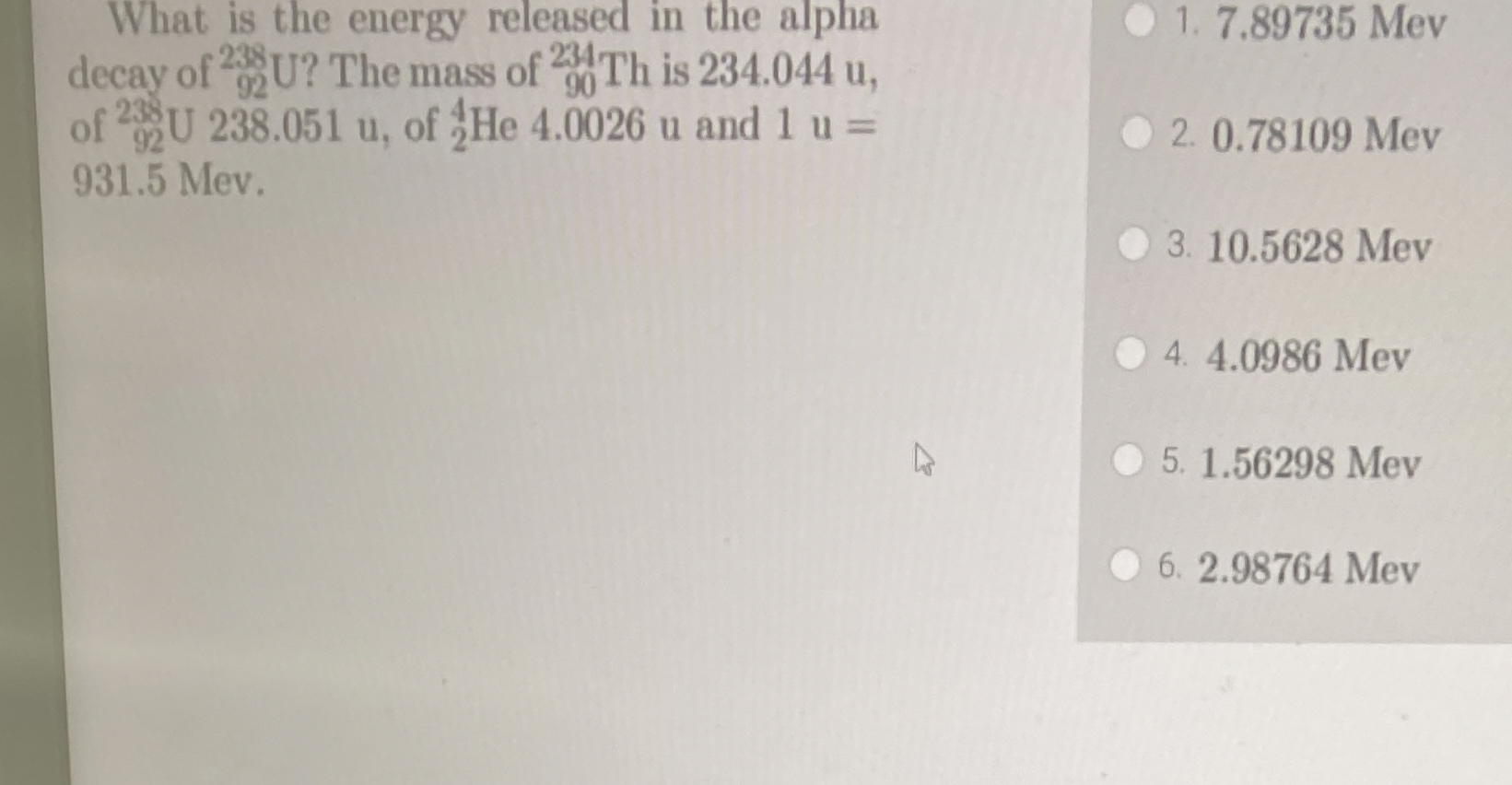 What is the energy released in the alpha decay of