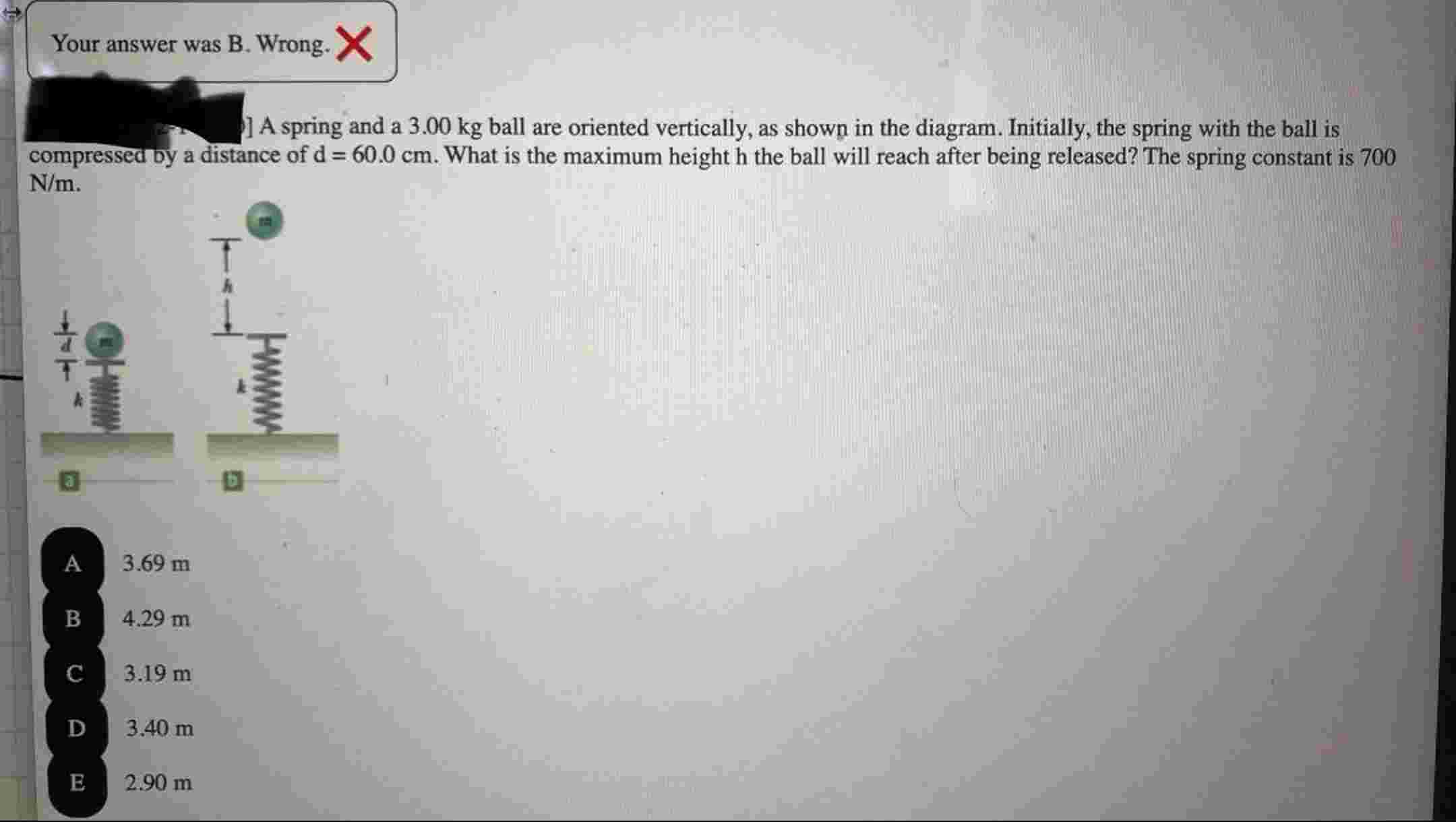 Your answer was B . Wrong. A spring and a 3 . 0 0