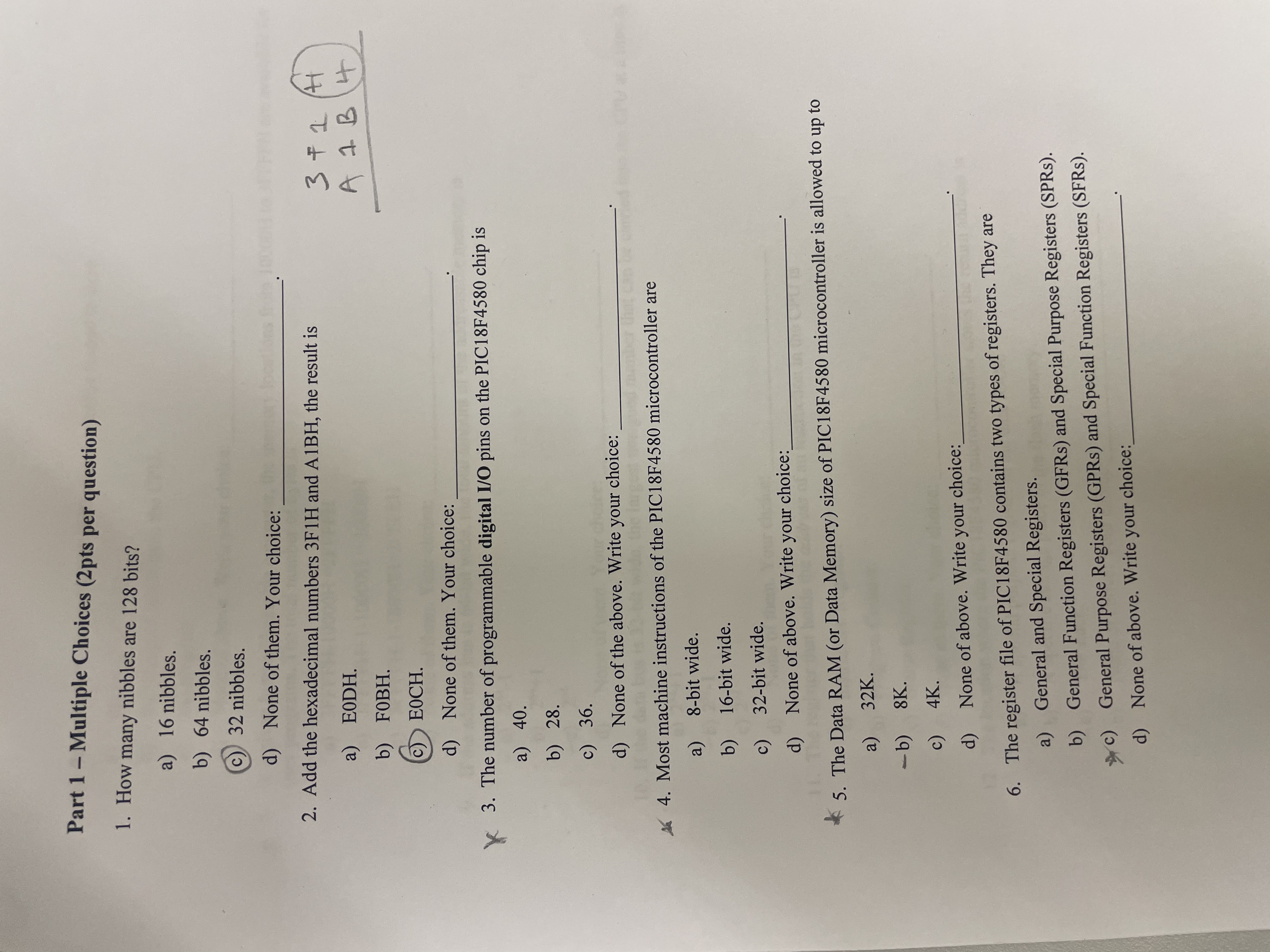 Part 1 - Multiple Choices ( 2 pts per question )