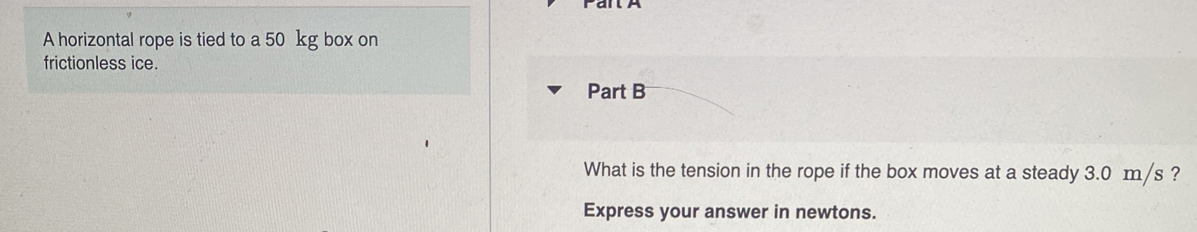 A horizontal rope is tied to a 5 0 kg box on