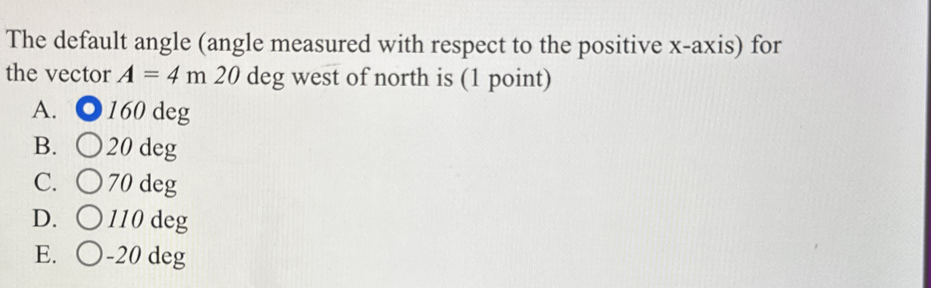 The default angle ( angle measured with respect