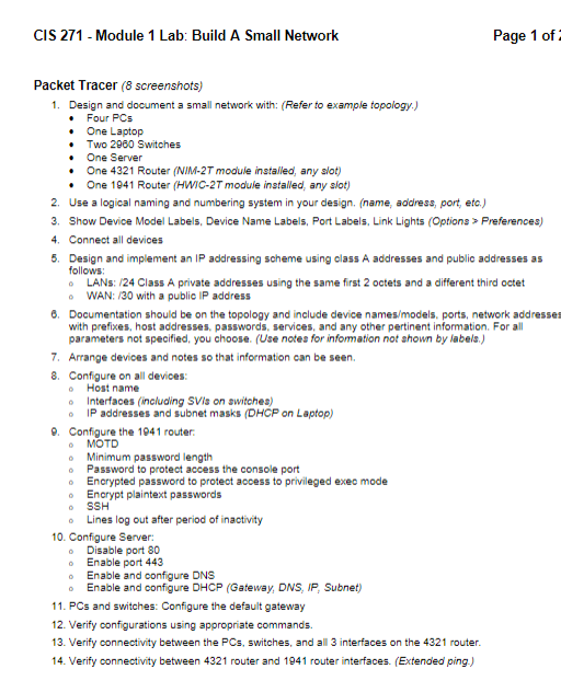 re the default gateway CIS 2 7 1 - Module 1 Lab: