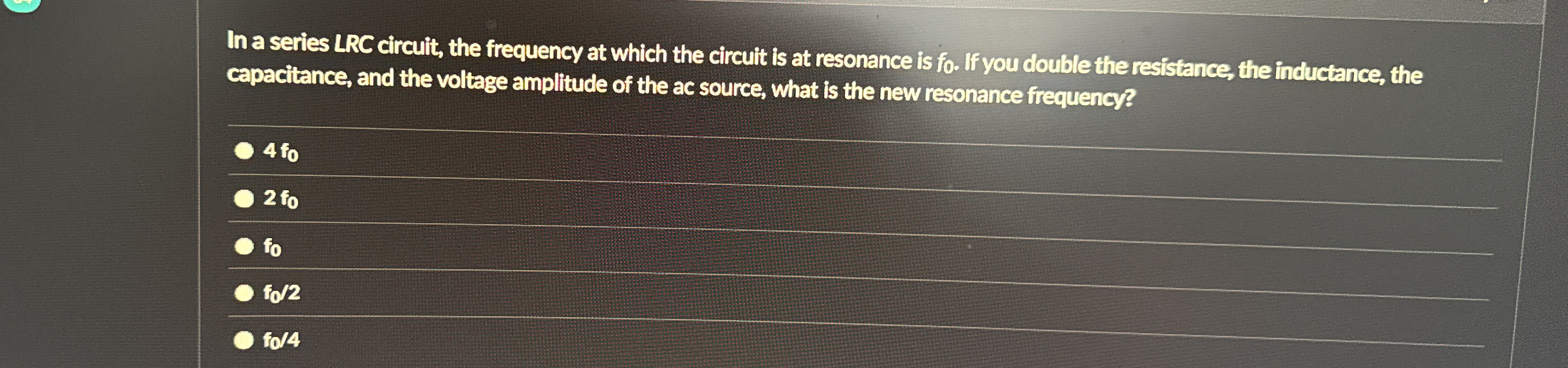 In a series LRC circuit, the frequency at which