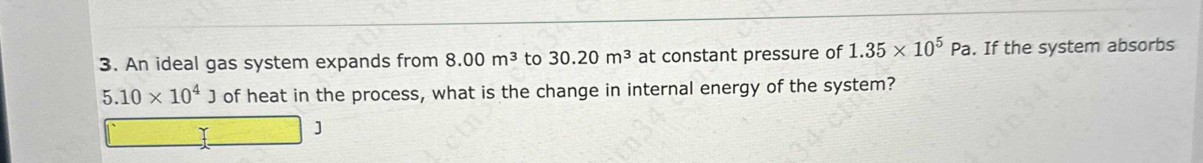 An ideal gas system expands from 8 . 0 0 m 3 to 3