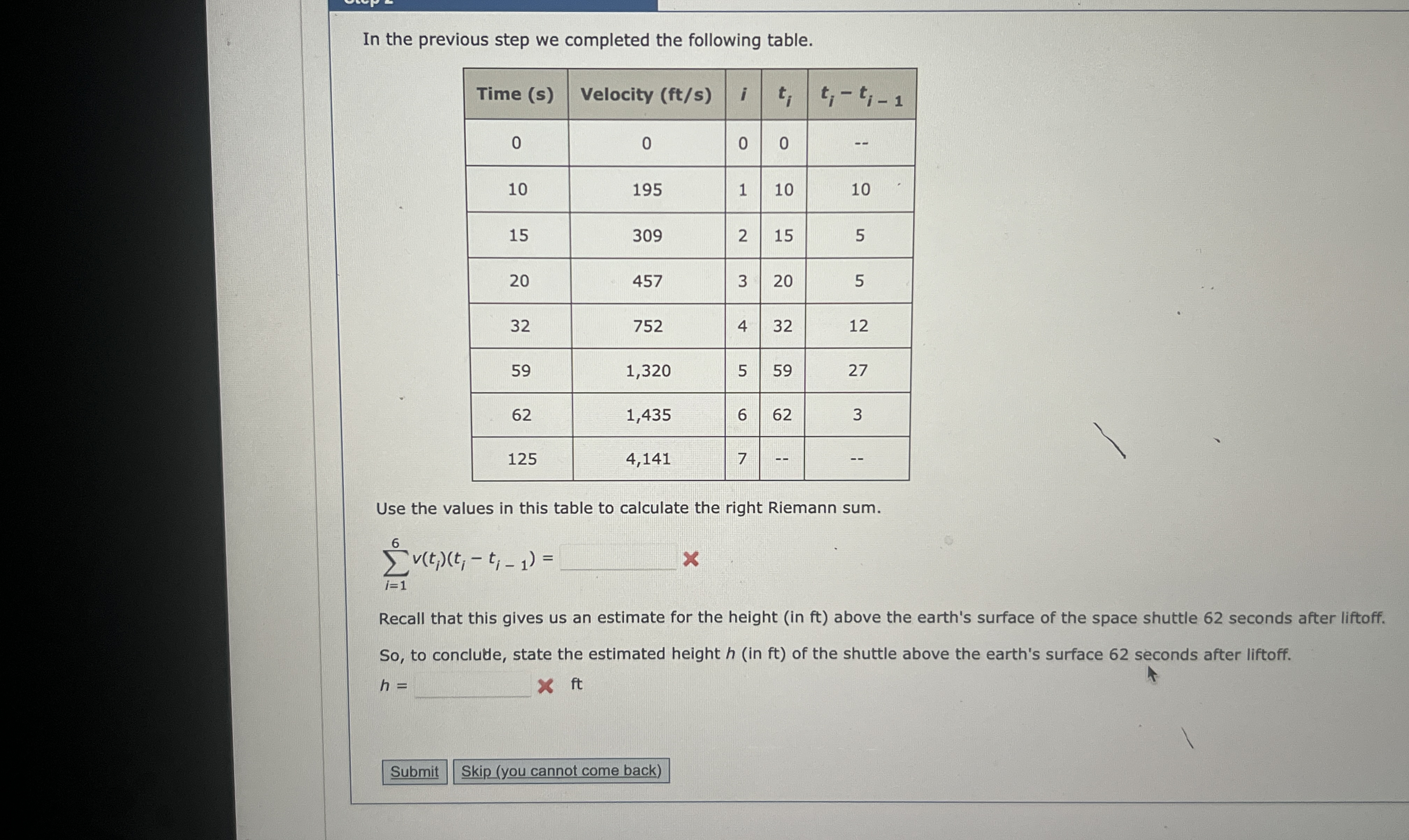 In the previous step we completed the following