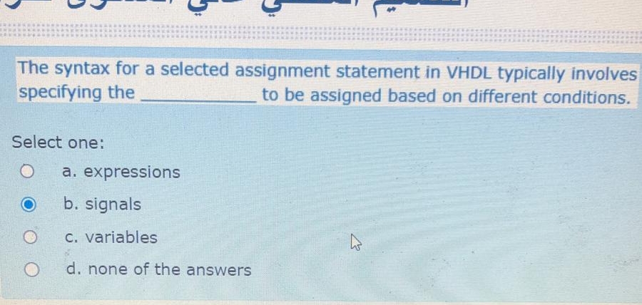 The syntax for a selected assignment statement in
