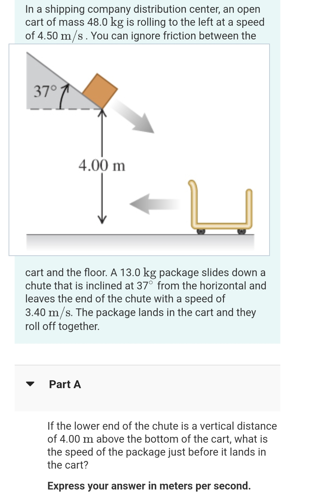 Part B What is the final speed of the cart?