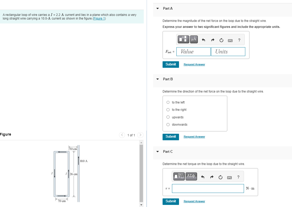 Part A A rectangular loop of wire carries a \ ( I
