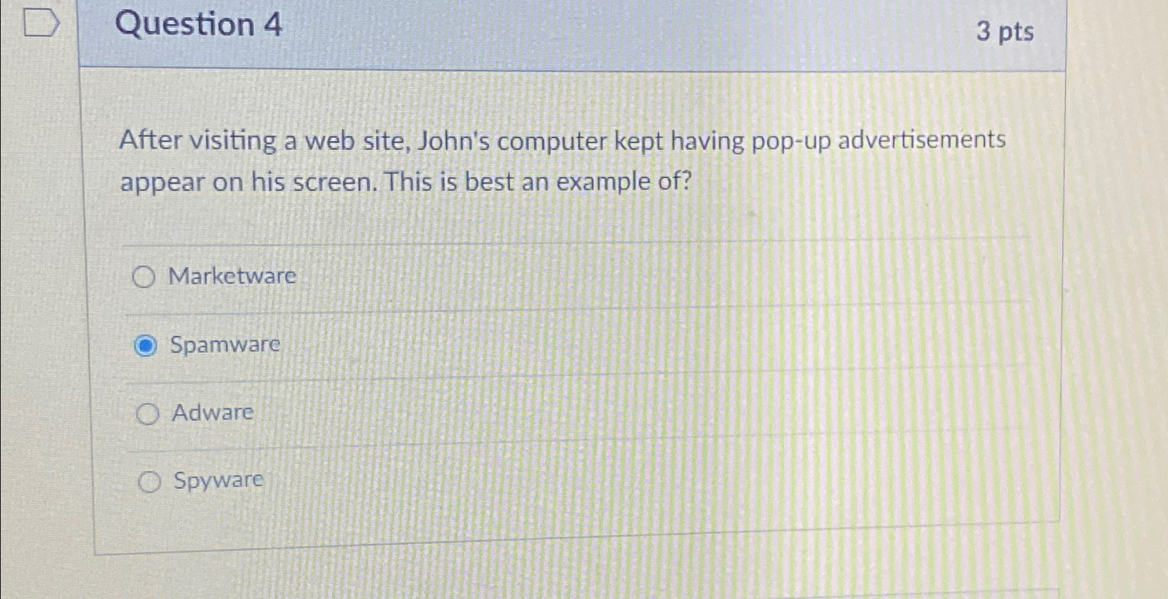 Question 4 3 p t s After visiting a web site,