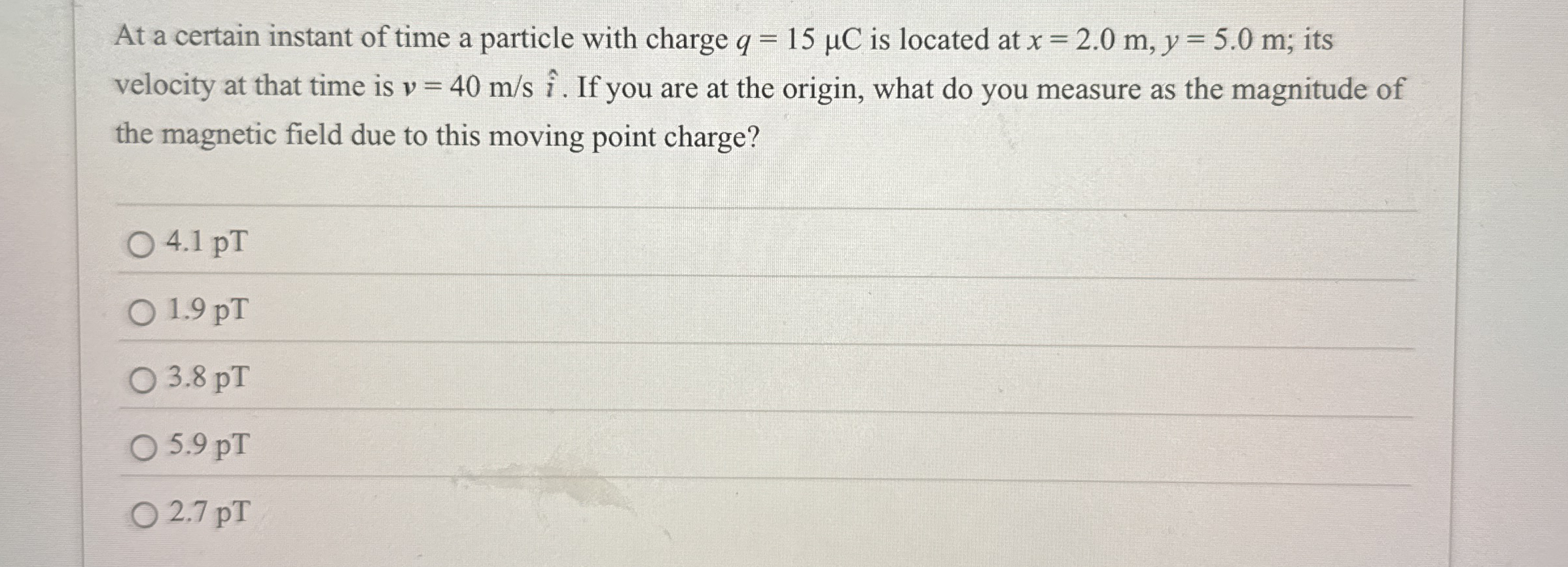 At a certain instant of time a particle with