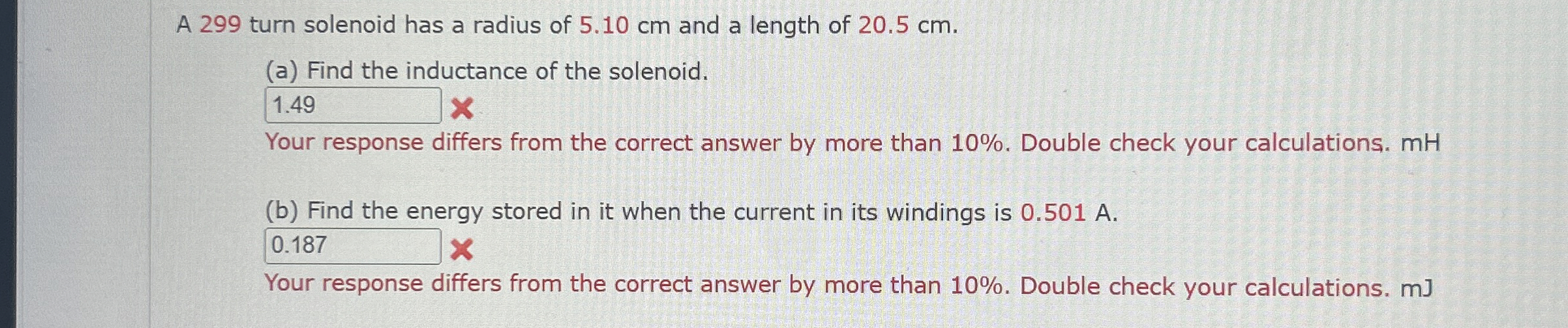 A 2 9 9 turn solenoid has a radius of 5 . 1 0 cm