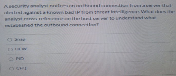 A security analyst notices an outbound connection