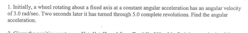 Initially, a wheel rotating about a fixed axis at