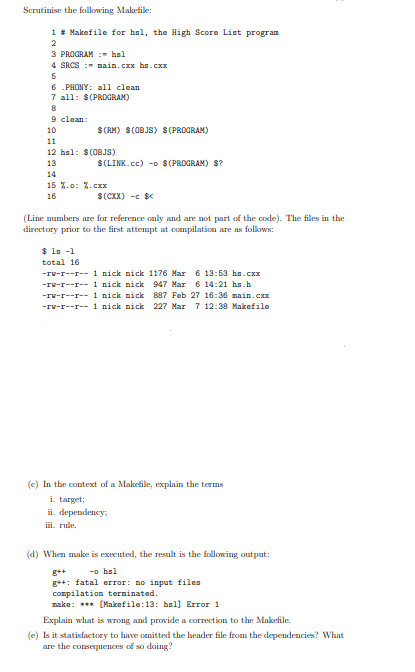 Scrutinise the following Makrfile: ( Line numbers