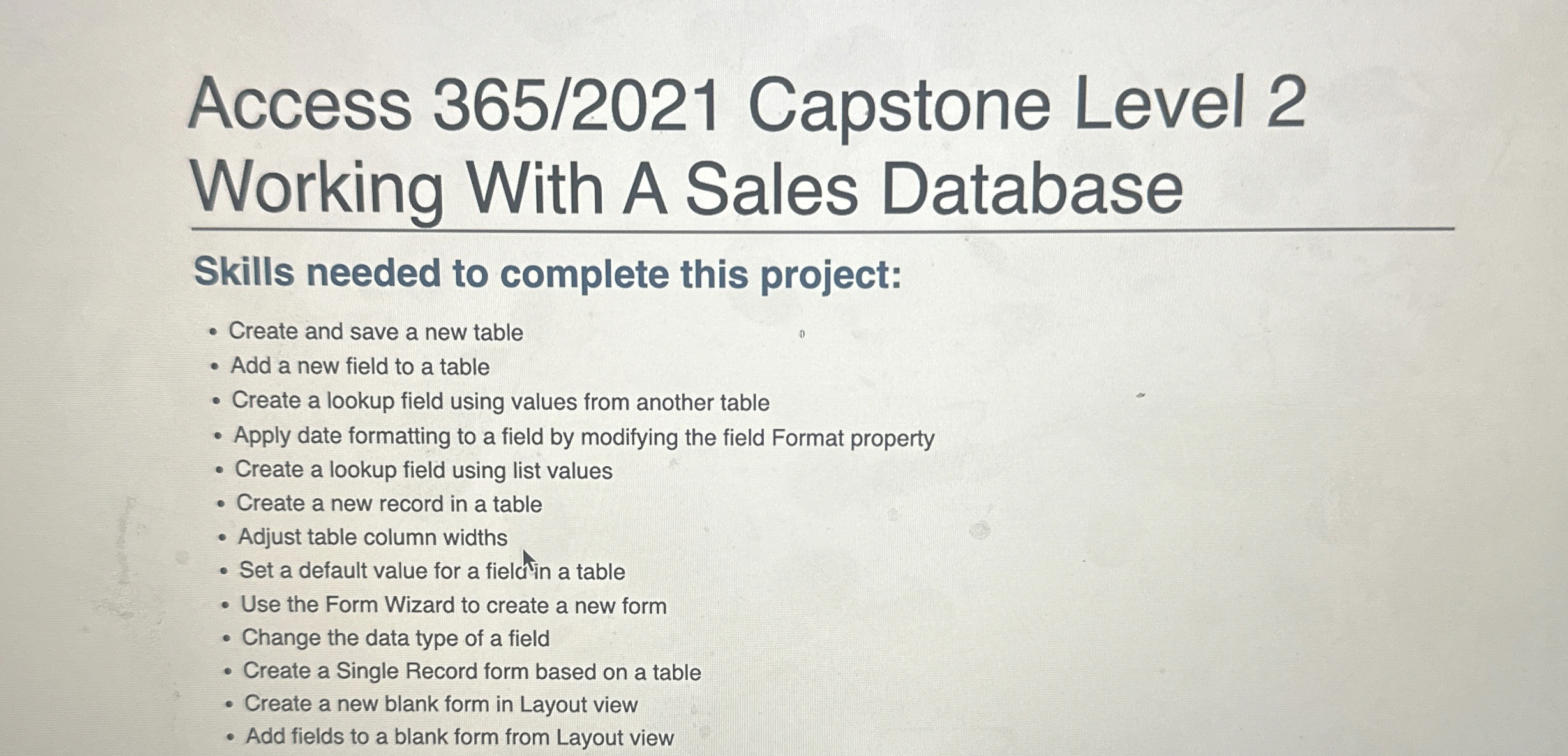 Access 3 6 5 / 2 0 2 1 Capstone Level 2 Working