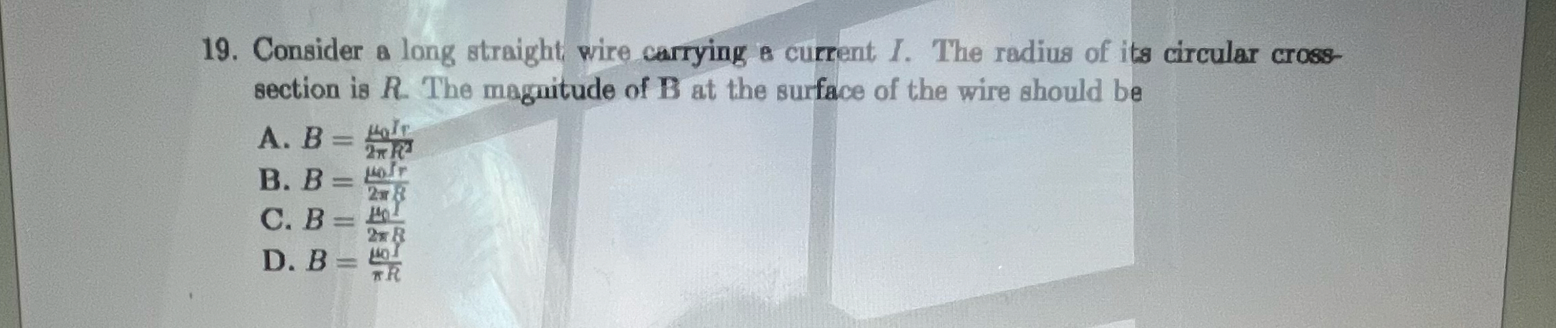 Consider a long straight wire carrying a current