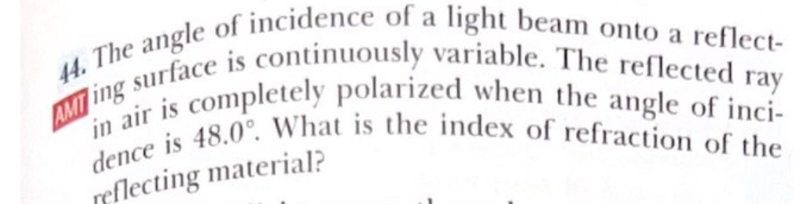 The angle of incidence of a light beam onto a