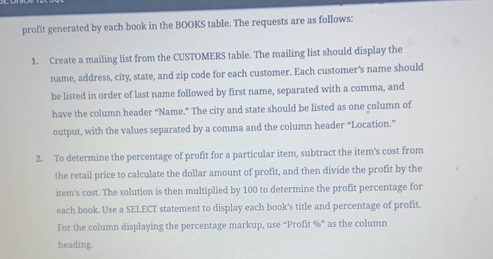 profit generated by each book in the BOOKS table.