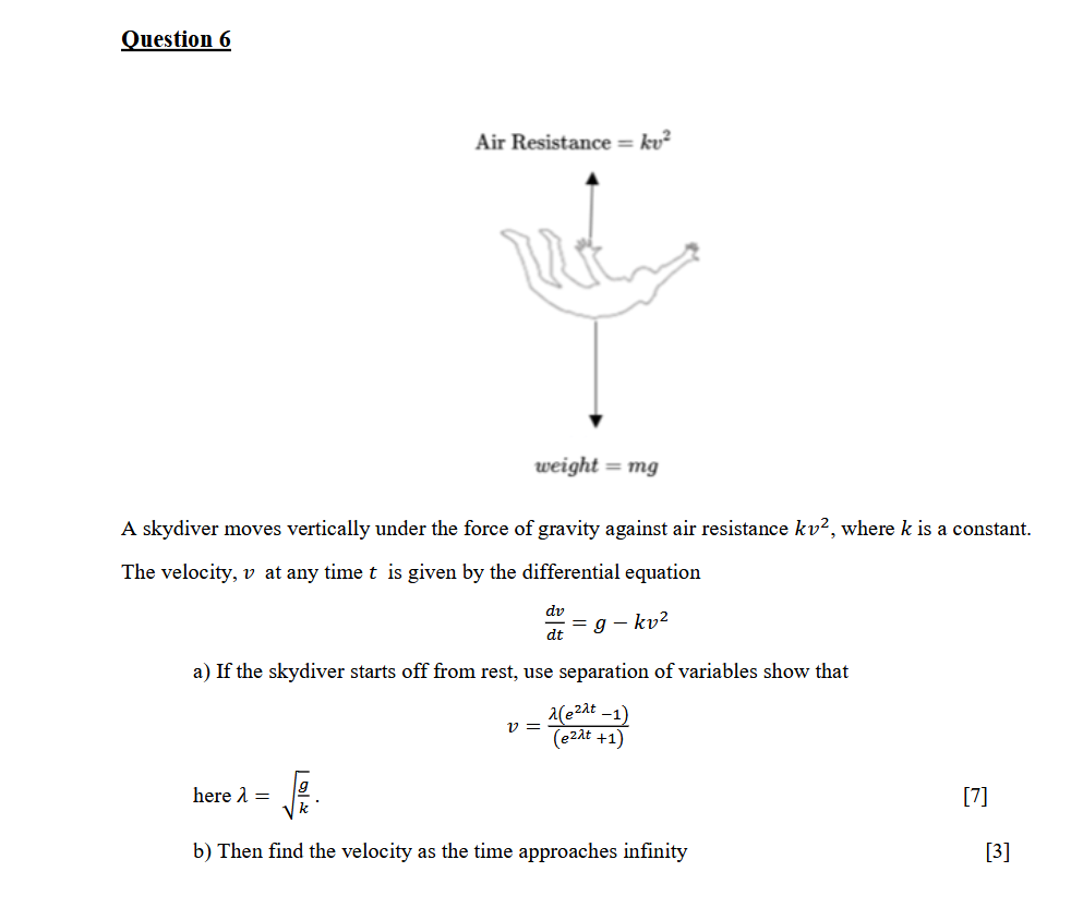 Question 6 A skydiver moves vertically under the