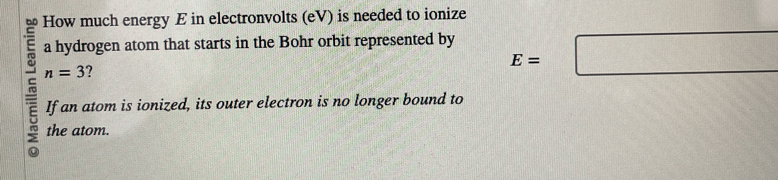 How much energy E in electronvolts ( eV ) is
