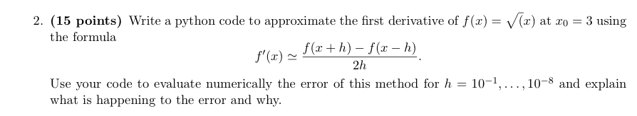 ( 1 5 points ) Write a python code to approximate