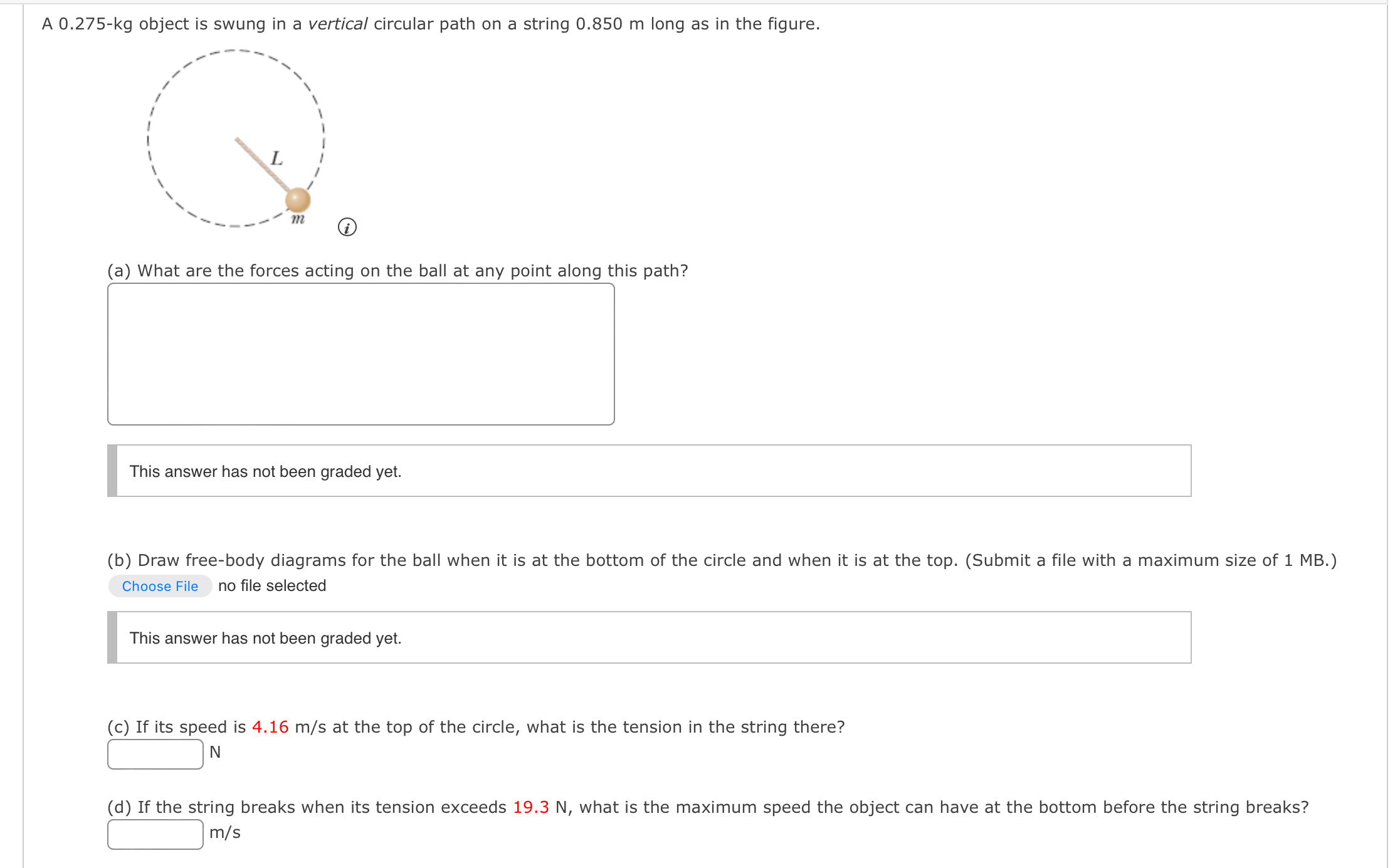 A 0 . 2 7 5 - k g object is swung in a vertical