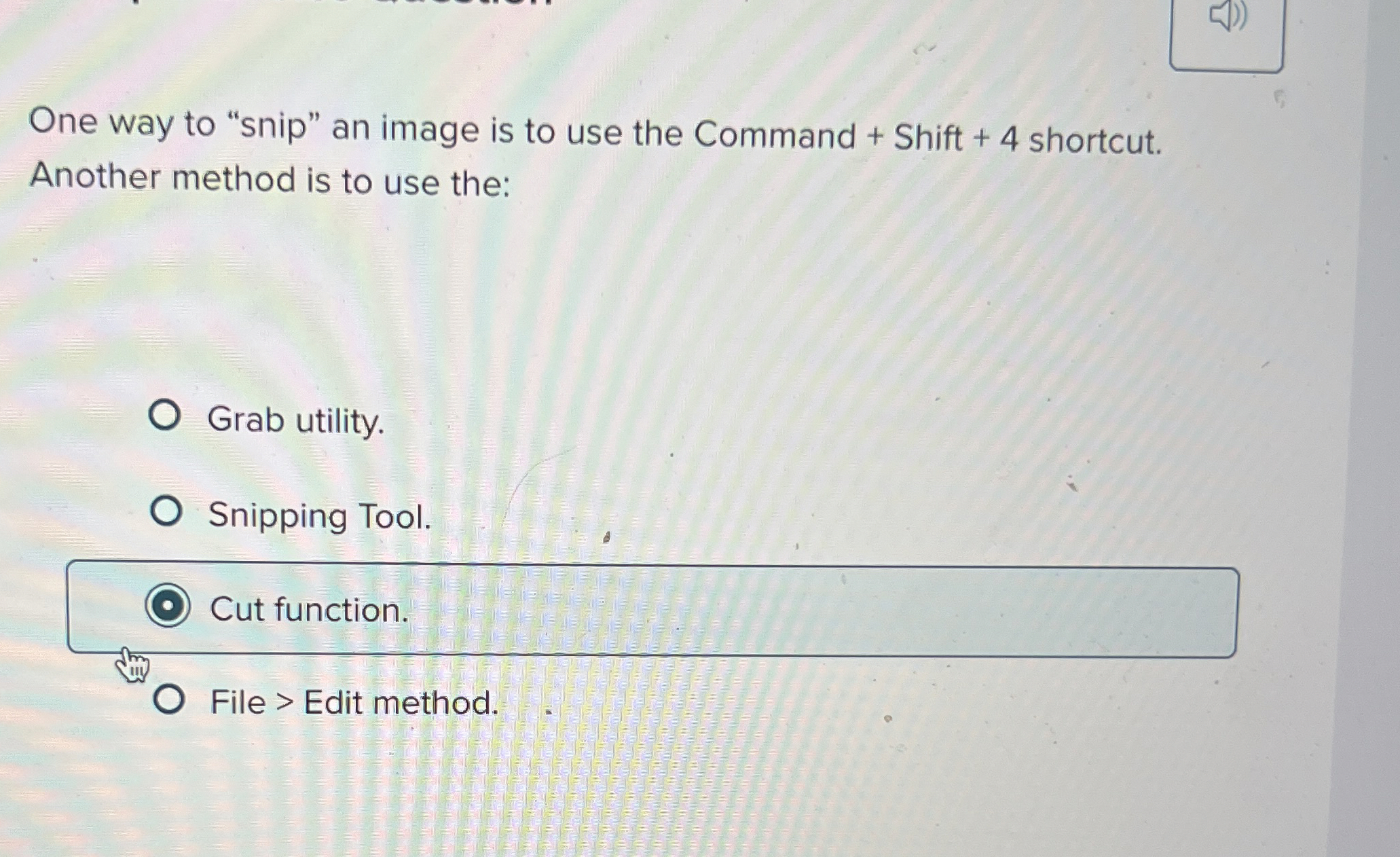 One way to "snip" an image is to use the Command