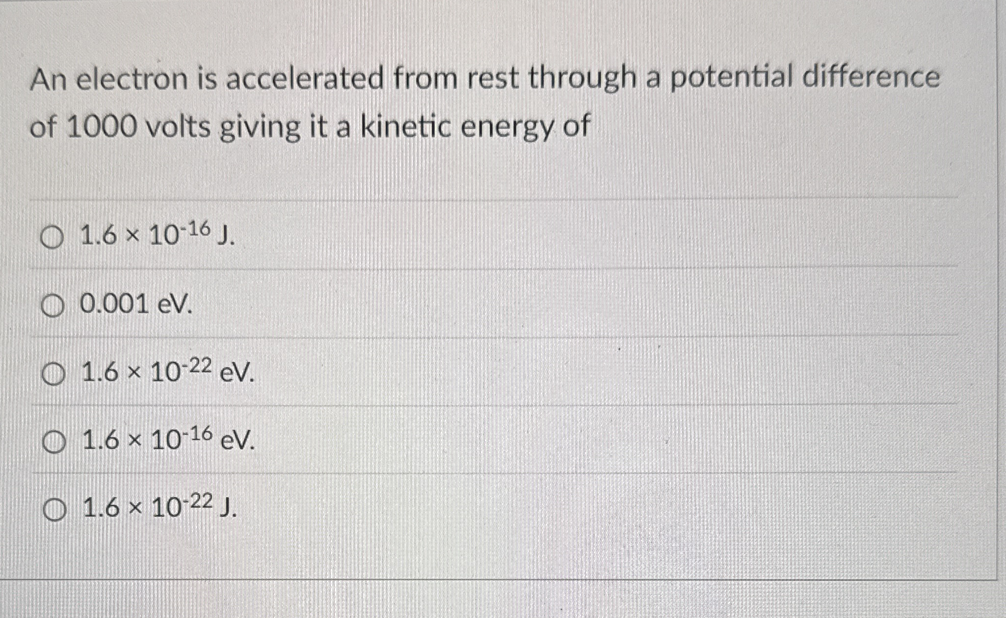 An electron is accelerated from rest through a