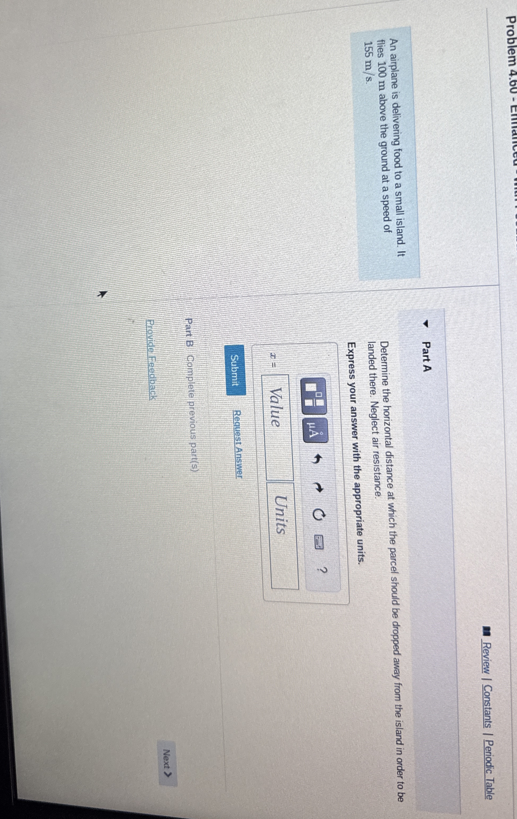 Problem 4 . 6 0 - An airplane is delivering food