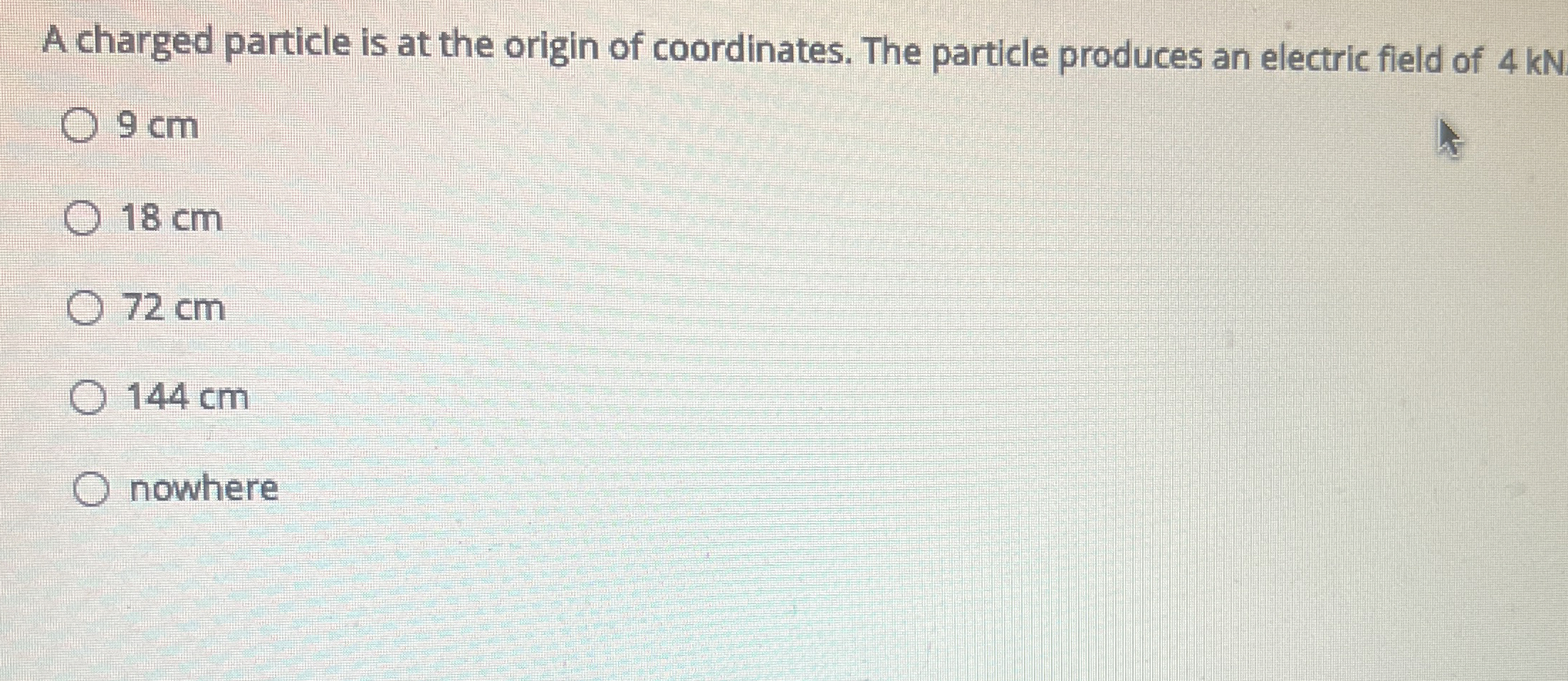 A charged particle is at the origin of
