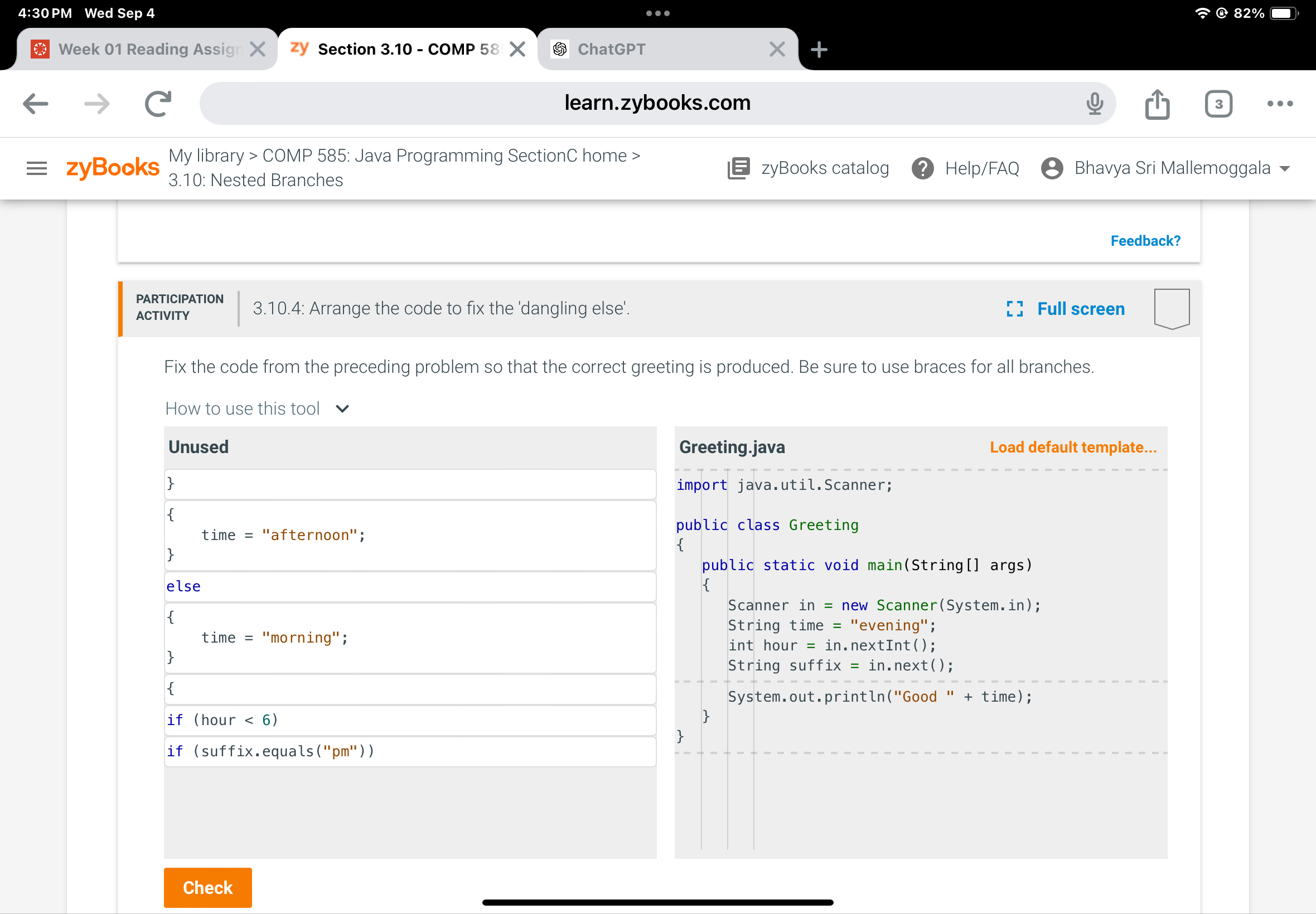 4 : 3 0 PM Wed Sep 4 8 2 % Week 0 1 Reading Assig