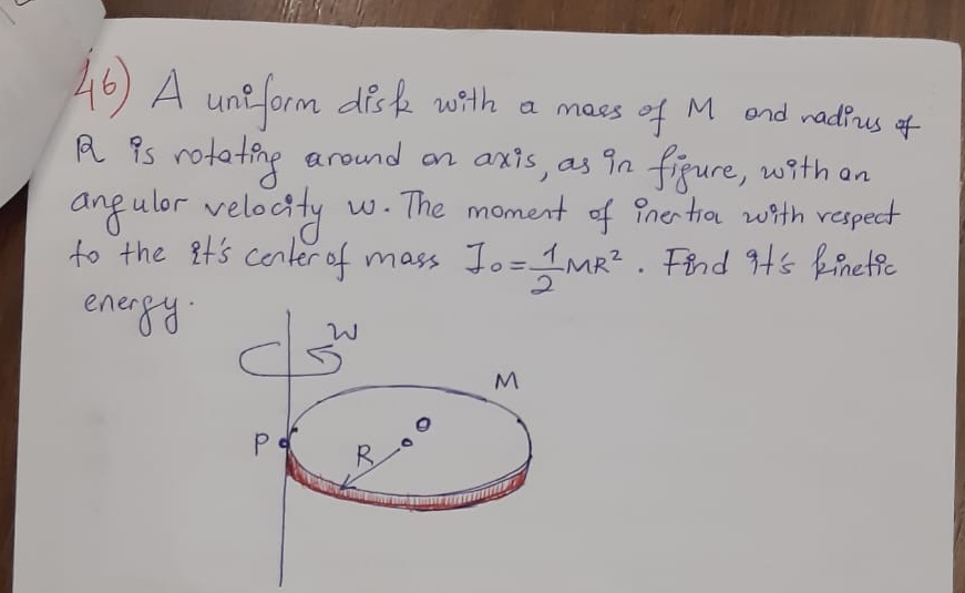 A uniform disk with a mass of M and nadius of R