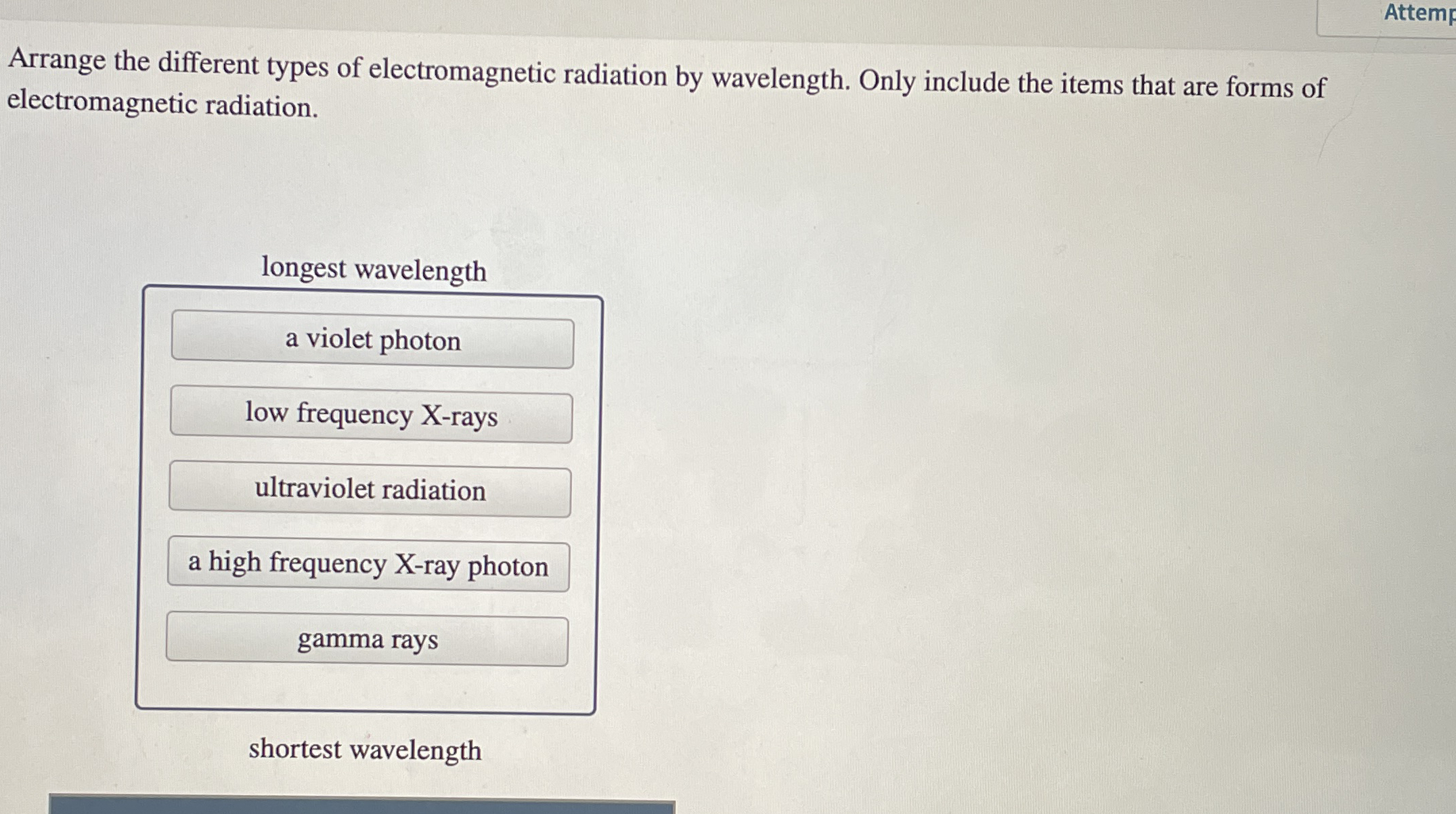 Attemp Arrange the different types of
