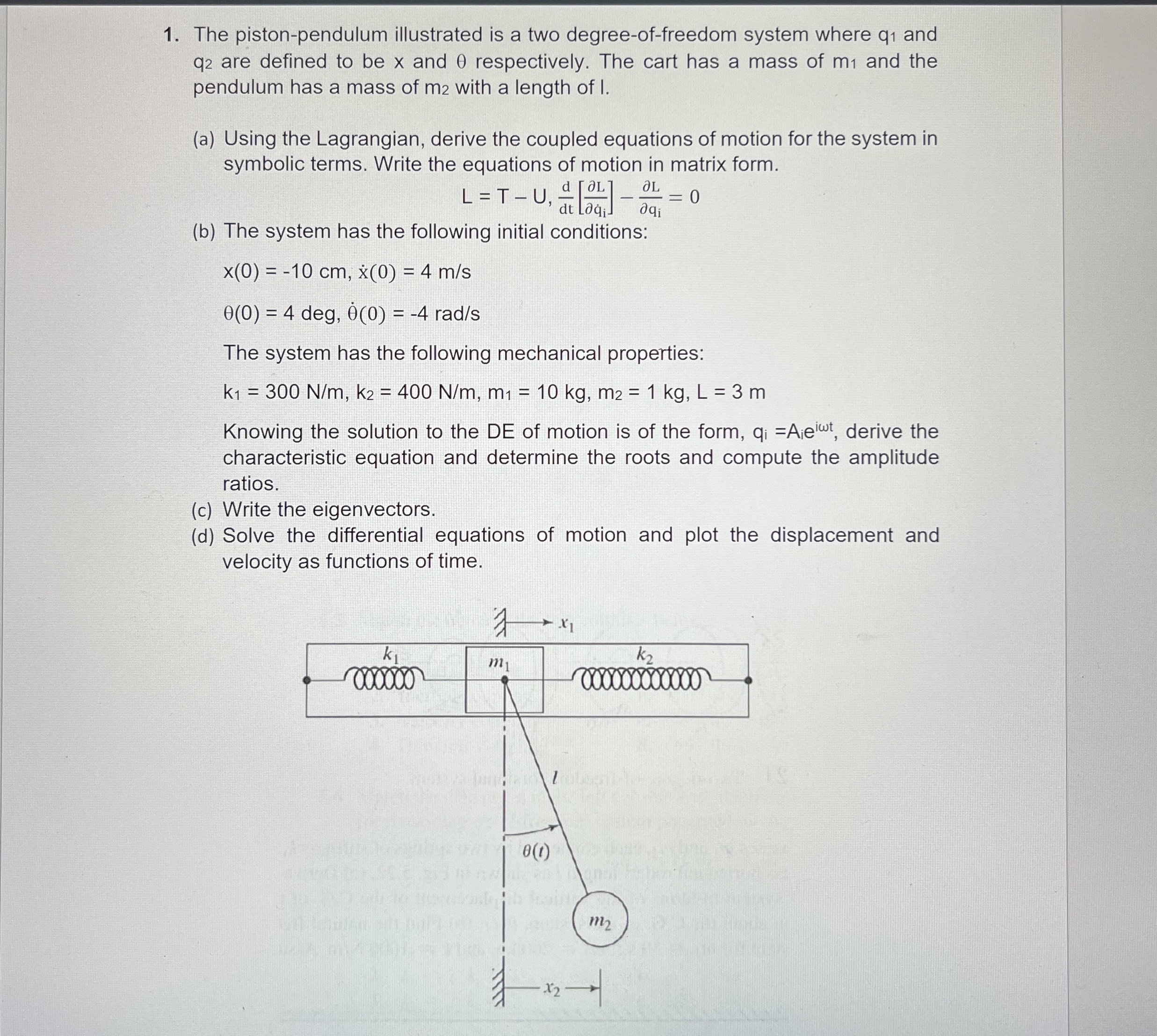 The piston - pendulum illustrated is a two degree
