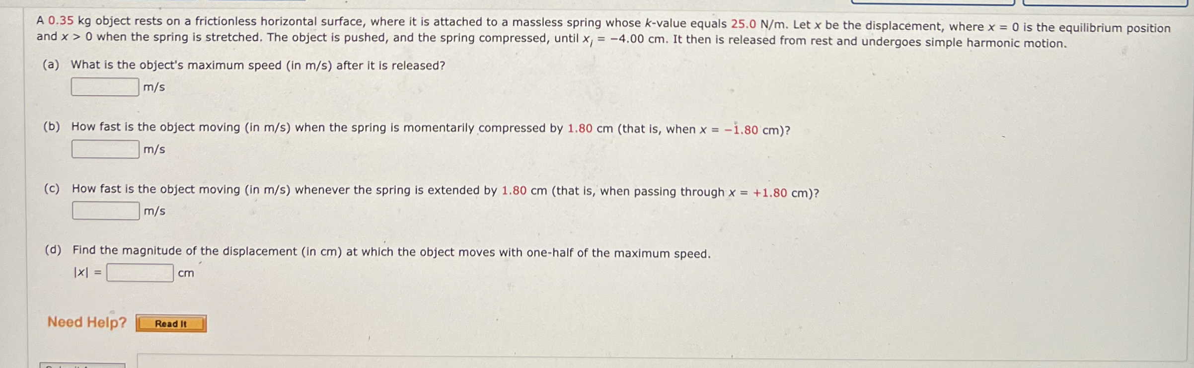 A 0 . 3 5 kg object rests on a frictionless