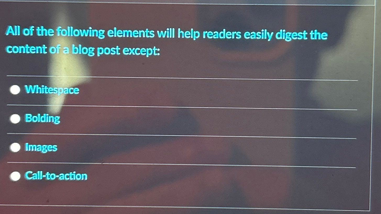 All of the following elements will help readers