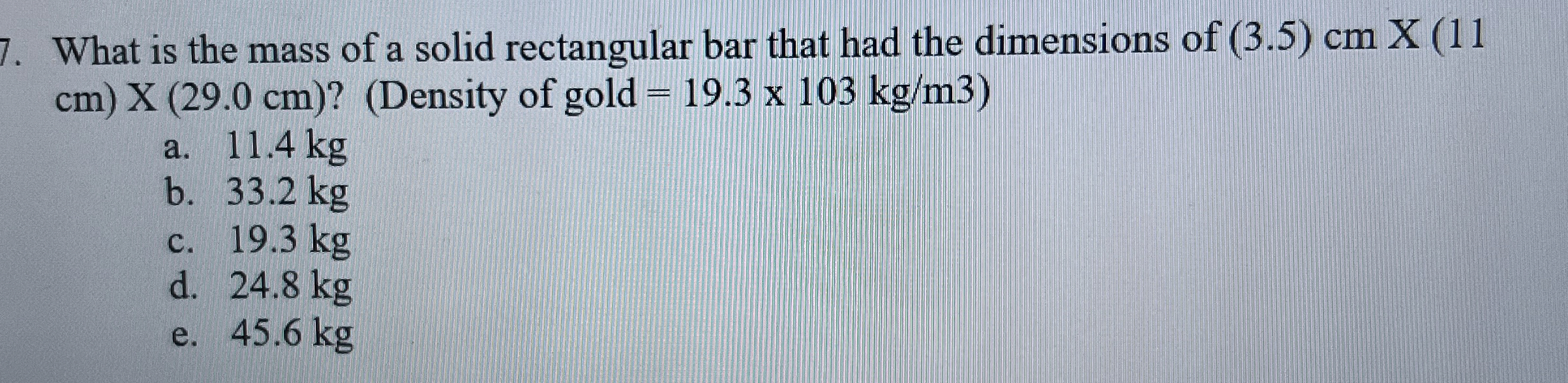 What is the mass of a solid rectangular bar that